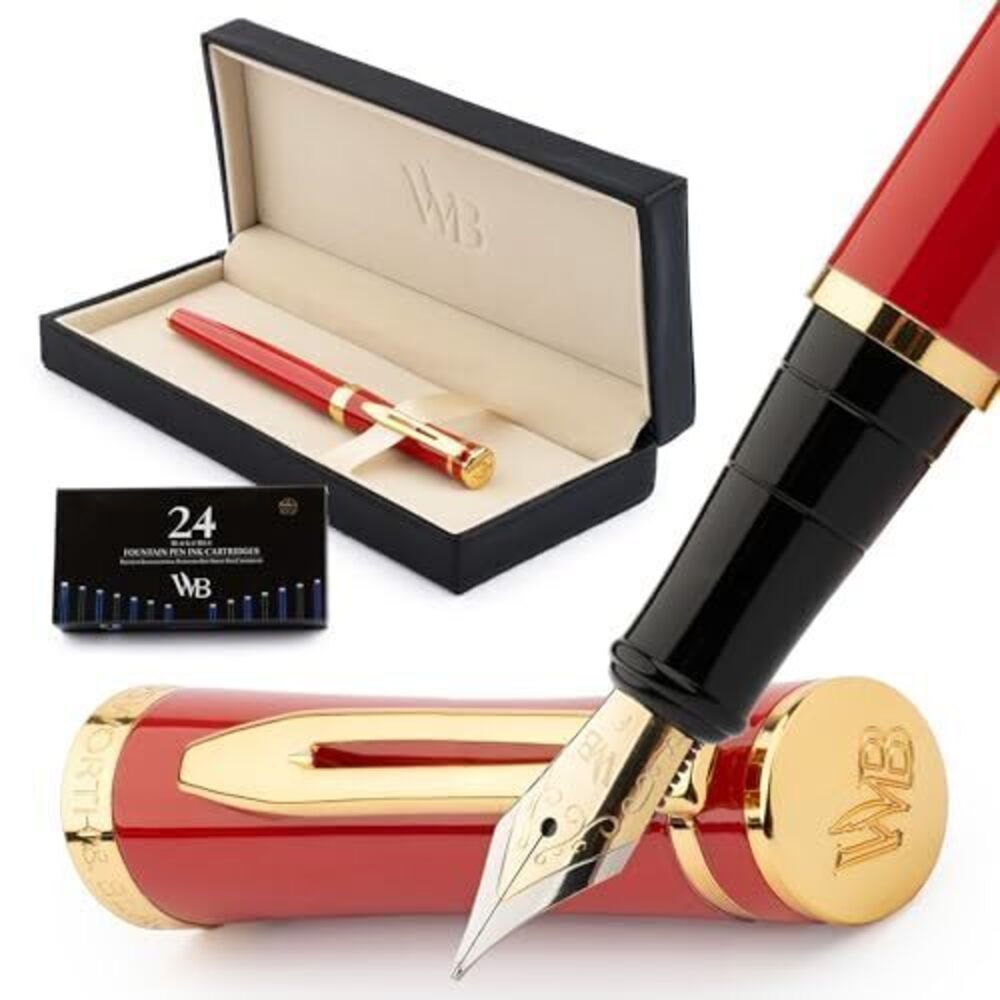 1485 Fountain Pen Set, 18K Gilded Fine Nib, Includes 24 Pack Ink